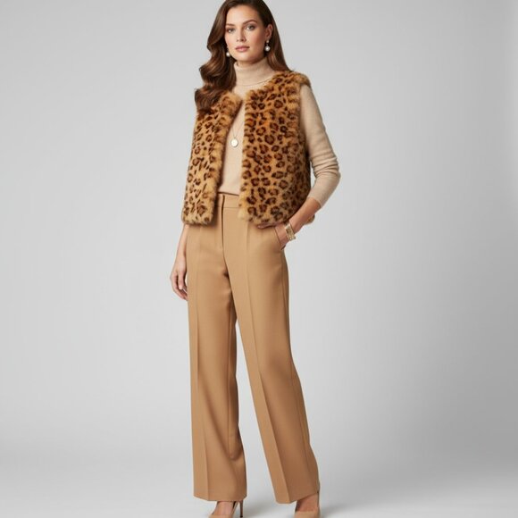 THIS IS THE ONE! Luxurious Women's Brown Leopard Print Rabbit Fur Vest Plush MED - Picture 3 of 14